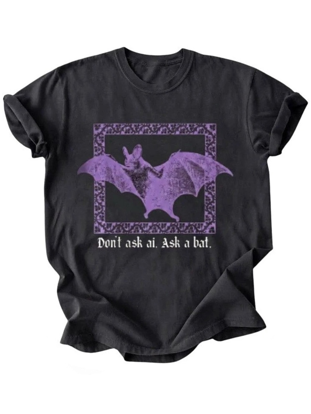 Goth Purple Bat Gothic Frame "Ask A Bat." Gildan T-Shirt Halloween